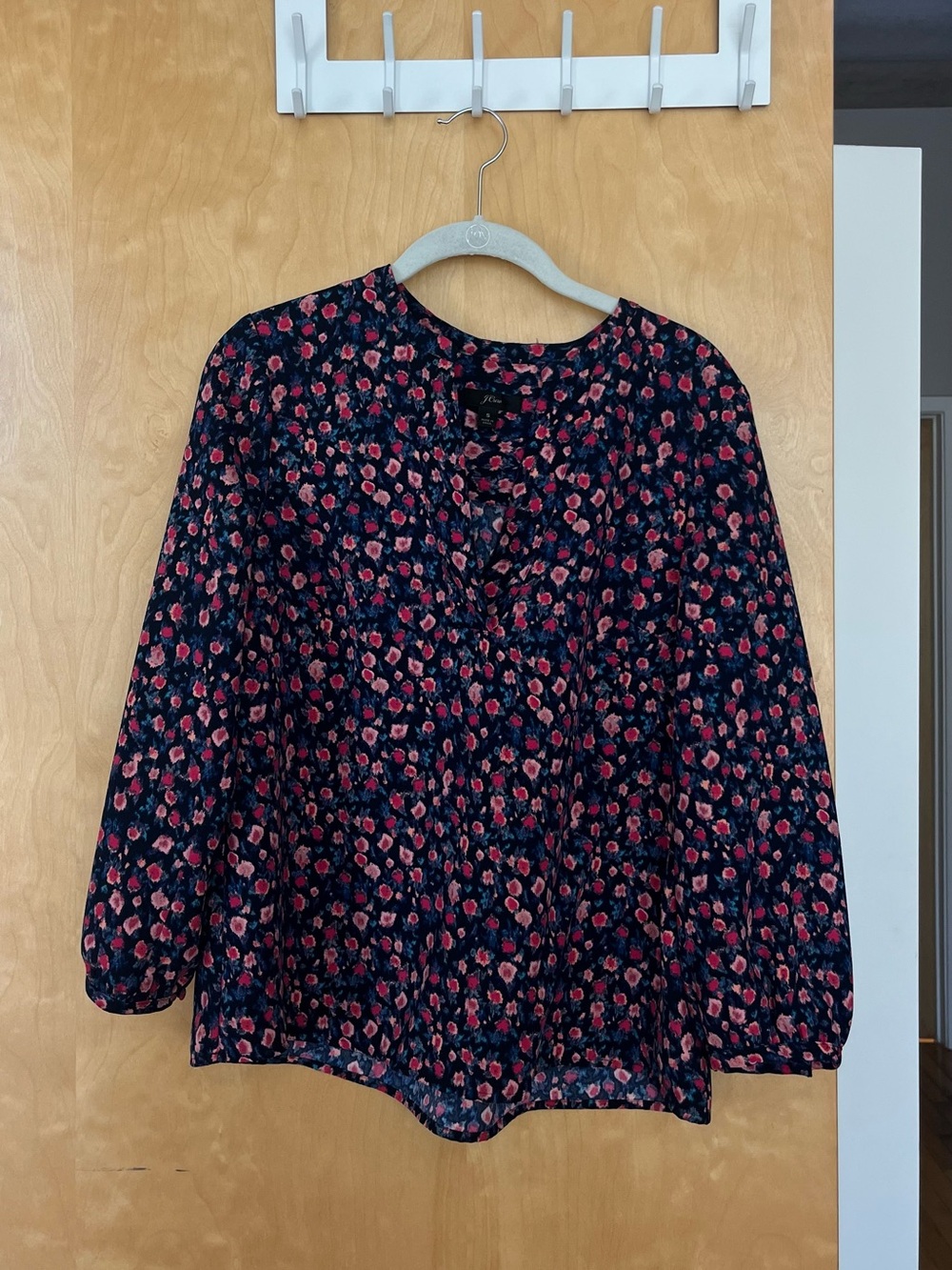 J Crew Women’s Floral 3/4 Sleeve Blouse - Blue with Pink Floral
